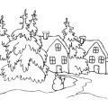 Елки, домики и снеговик - раскраска №38