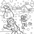 Мальчишки играют в снежки - раскраска №41
