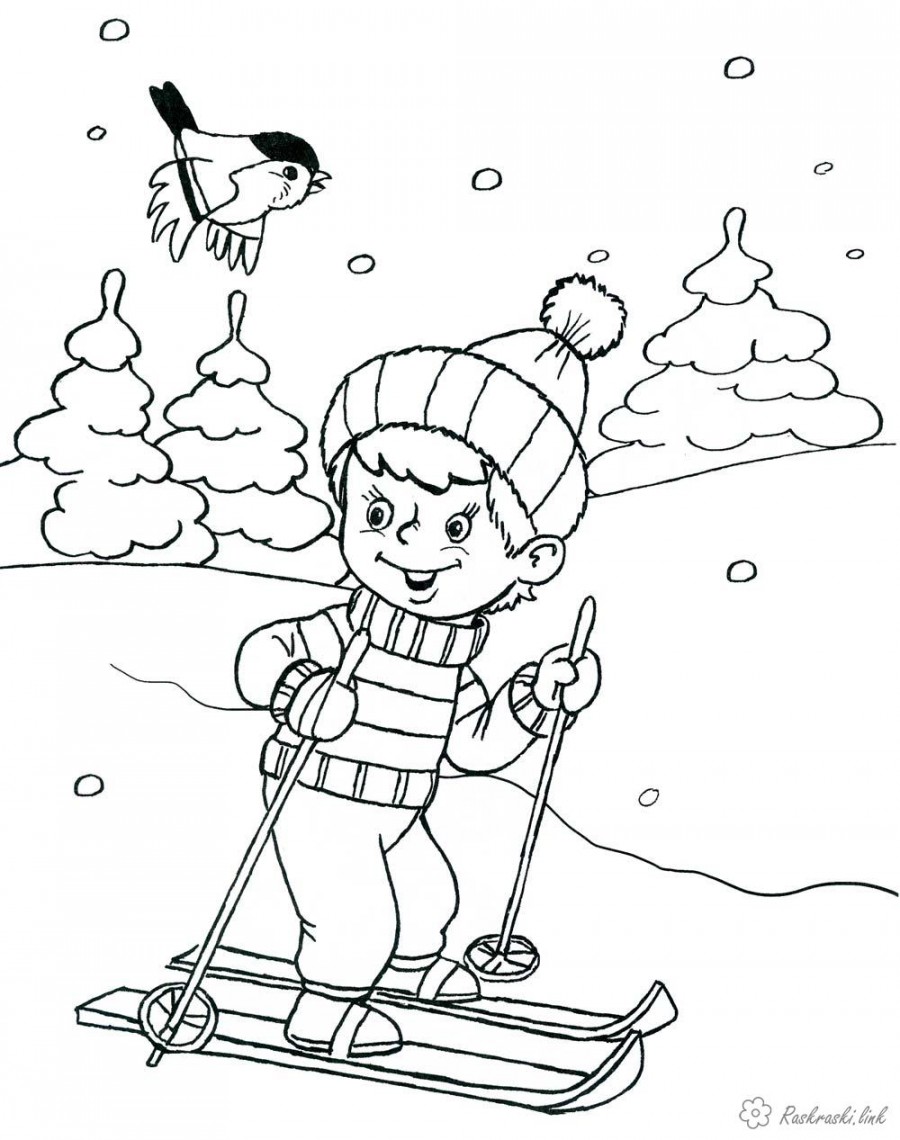 Мальчик на лыжах - раскраска №42