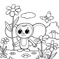 Чебурашка и цветок - раскраска №64