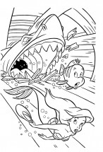 Ариэль и Флаундер удирают от акулы - раскраска					№298