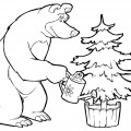 Медведь поливает елочку - раскраска №430
