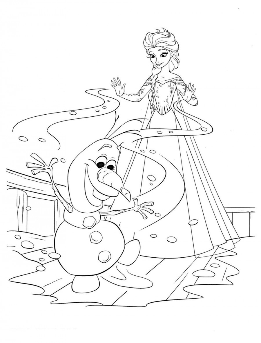 Эльза создала снеговика Олафа - раскраска №529