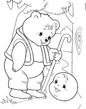 Медведь с клюкой и колобок - раскраска					№513