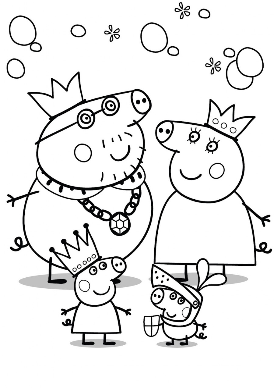 Семья Свинки Пеппы с коронами - раскраска №607