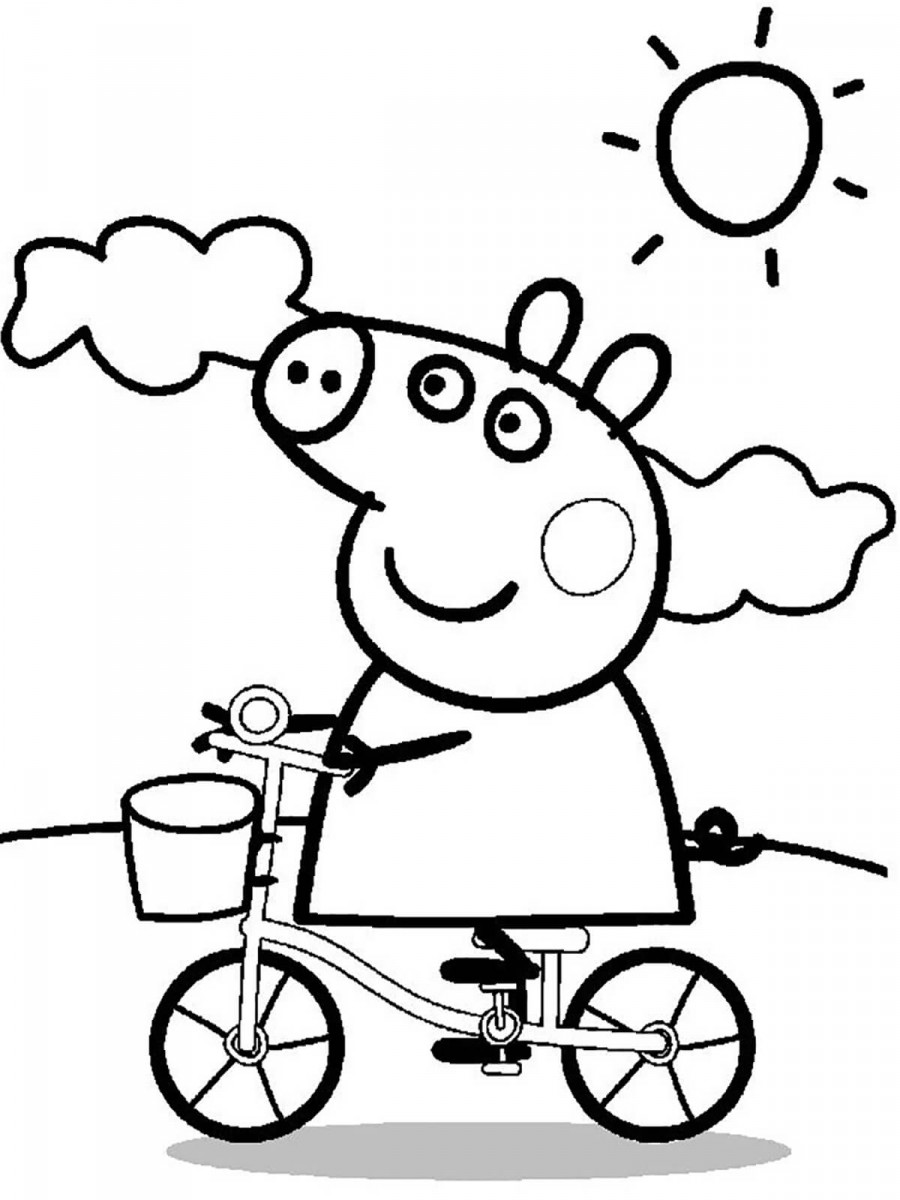 Свинка Пеппа едет на велосипеде - раскраска №611