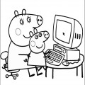Мама Свинка и Пеппа у компьютера - раскраска №612