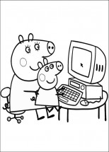 Мама Свинка и Пеппа у компьютера - раскраска					№612