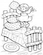 Маша прыгает по кроватям медведей - раскраска					№778