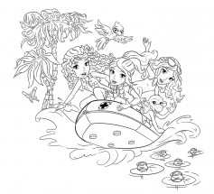 Подружки Лего плывут на лодке - раскраска					№1057