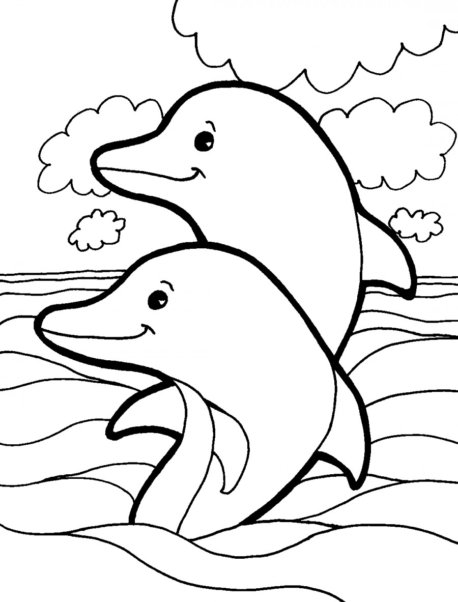 Два дельфина - раскраска №1132