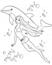 Дельфин и девочка - раскраска					№1136