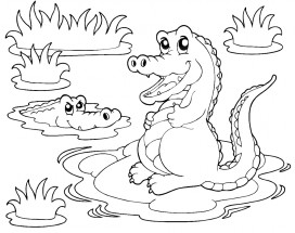 Крокодилы в воде - раскраска					№4335