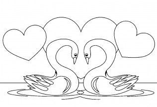 Два влюбленных лебедя - раскраска					№1334