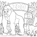 Обезьяны в зоопарке - раскраска №9553