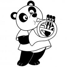 Панда играет на трубе - раскраска					№2358