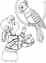 Девочка и попугай - раскраска					№2327
