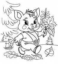 Свинка собирает листочки - раскраска					№2134