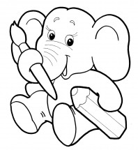 Слон художник - раскраска					№2041