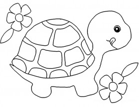 Черепаха и цветы - раскраска					№10549