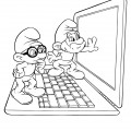 Папа Смурф и Благоразумник на ноутбуке - раскраска №13321