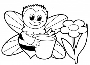 Пчела собирает нектар - раскраска					№2034