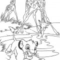 Симба и жирафы на водопое - раскраска №10848
