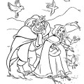 Белль и Чудовище кормят птичек - раскраска №11020