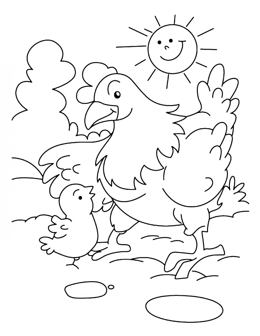 Курица и солнышко - раскраска №10384