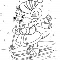 Мышка на лыжах - раскраска №12123