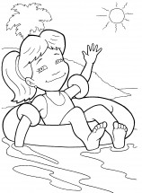 Девочка купается в круге - раскраска					№13568