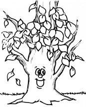 Деревце с листочками - раскраска					№12308