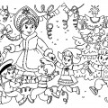 Детит и снегурочка под елкой водят хоровод - раскраска №11192