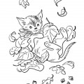 Котенок в осенних листочках - раскраска №10446