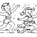 Дети и собака под дождиком - раскраска №14062