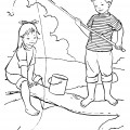 Дети ловят рыбу - раскраска №3995