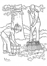 Мама с дочкой убирают двор - раскраска					№2779