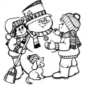 Дети и снеговичок - раскраска №13995