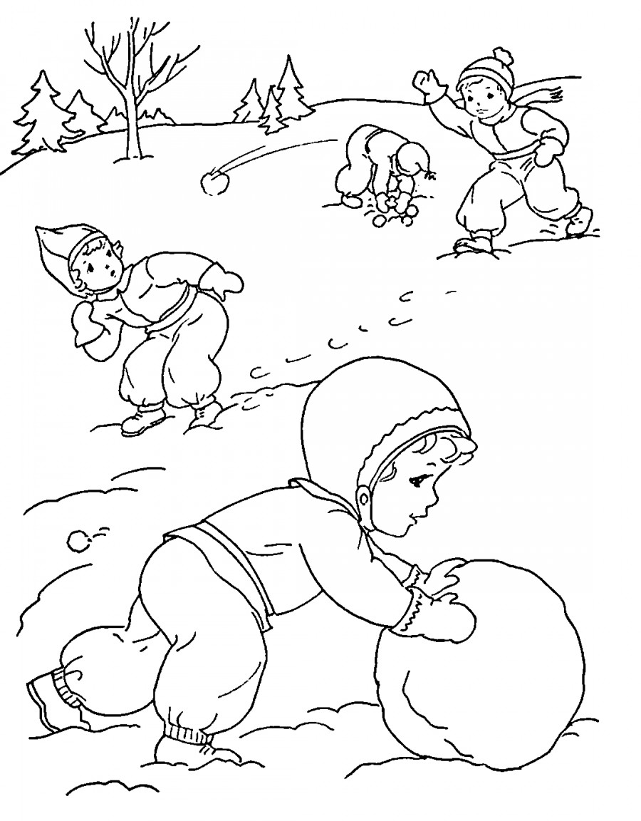 Дети гуляют на улице зимой - раскраска №3035