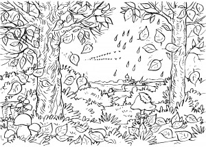 Осенний лес - раскраска					№11379
