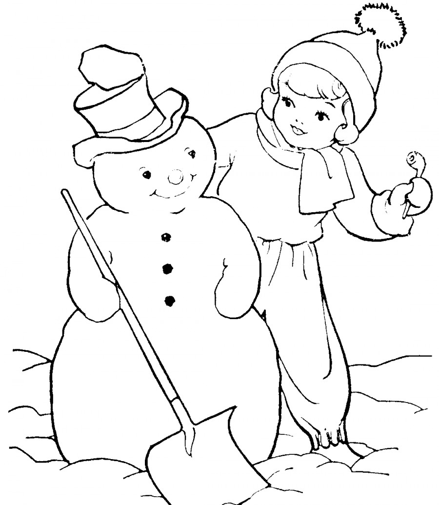 Девочка слепила снеговика - раскраска №4181