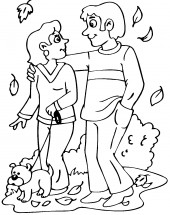 Осенняя прогулка с собакой - раскраска					№13428