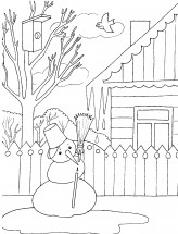 Снеговик тает весной - раскраска					№3053