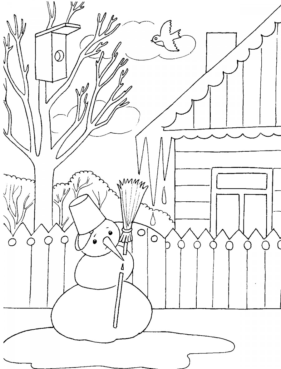 Снеговик тает весной - раскраска №3053