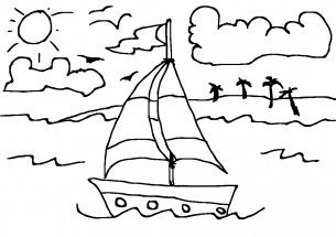 Летний морской пейзаж - раскраска					№9653