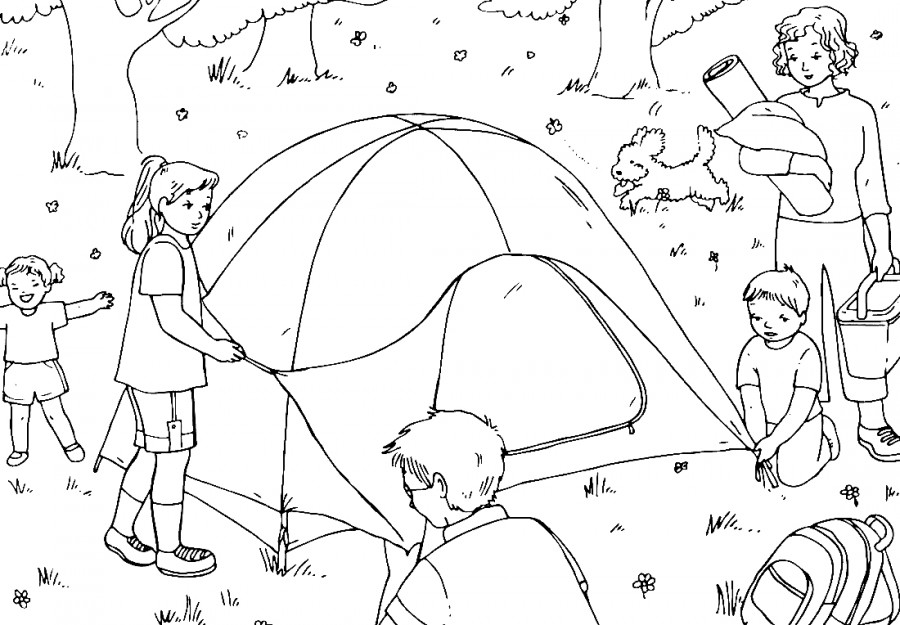 Летний отдых в палатке - раскраска №11381