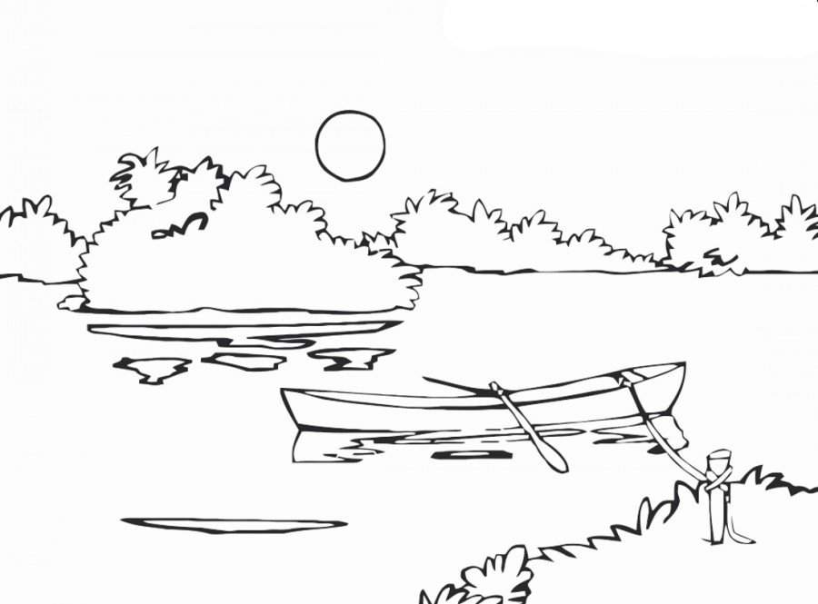 Лодочка на озере - раскраска №14263