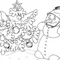 Снеговик у елочки - раскраска №4021