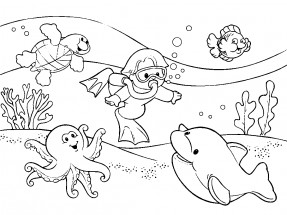 Мальчик ныряет под воду - раскраска					№3032