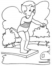 Мальчик прыгает в воду - раскраска					№6597